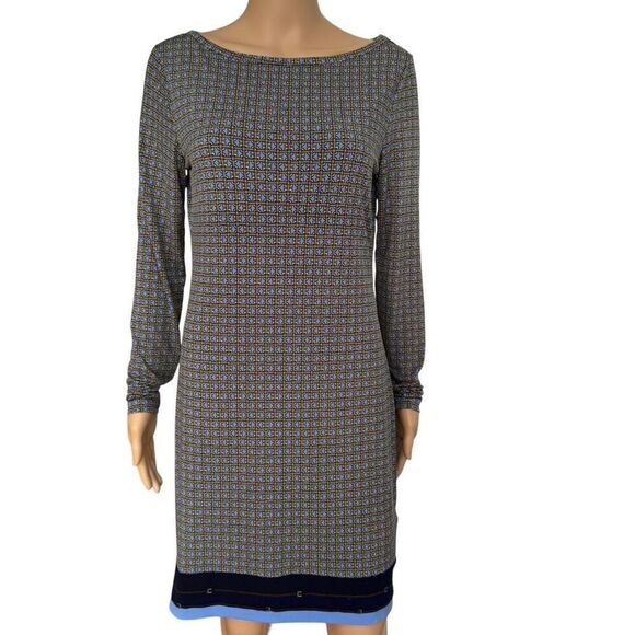 Michael Kors blue/gold border dress stretch shift size S - Picture 1 of 7